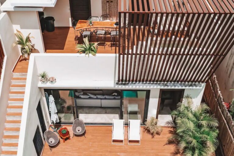 Villa Maya pool and terrace seen from above