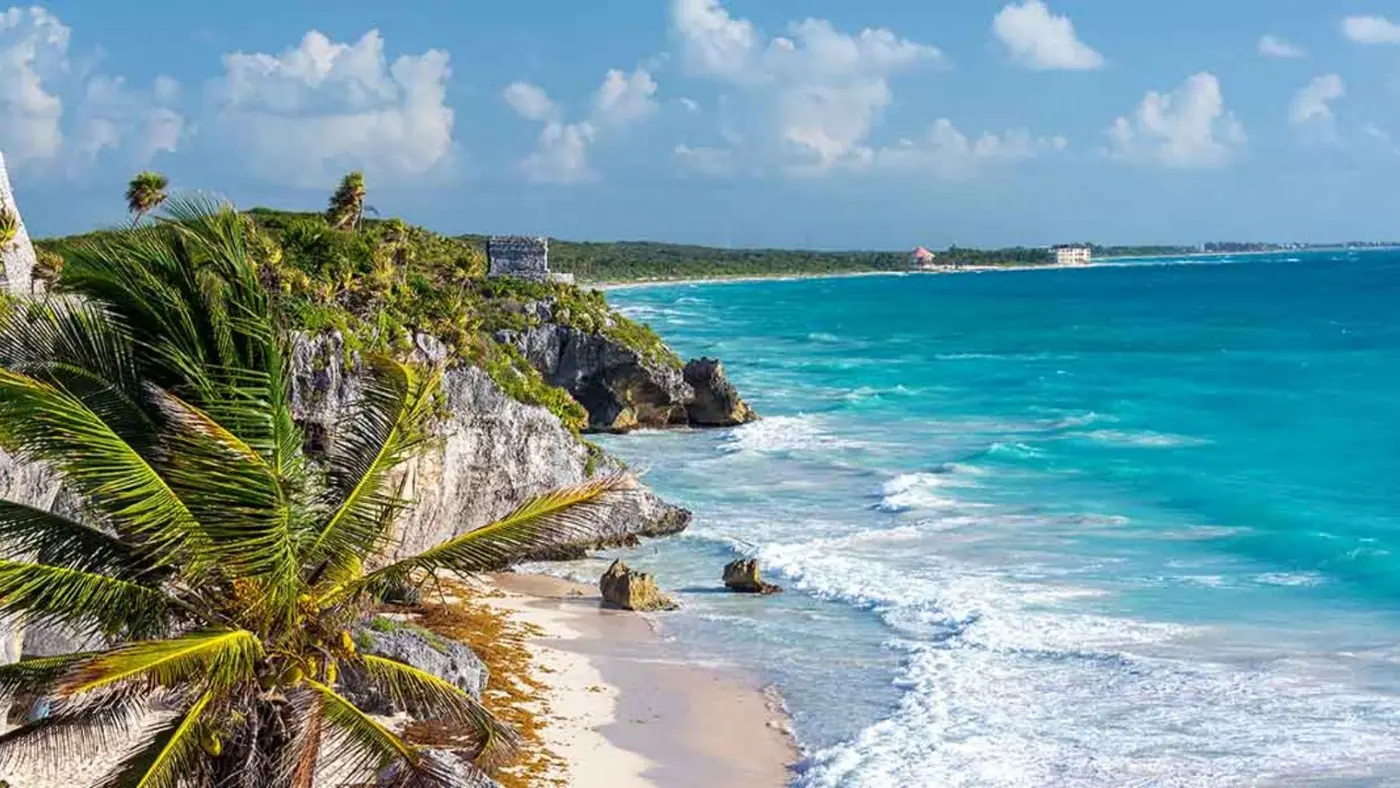 Beach and cliffs on the Tulum coast