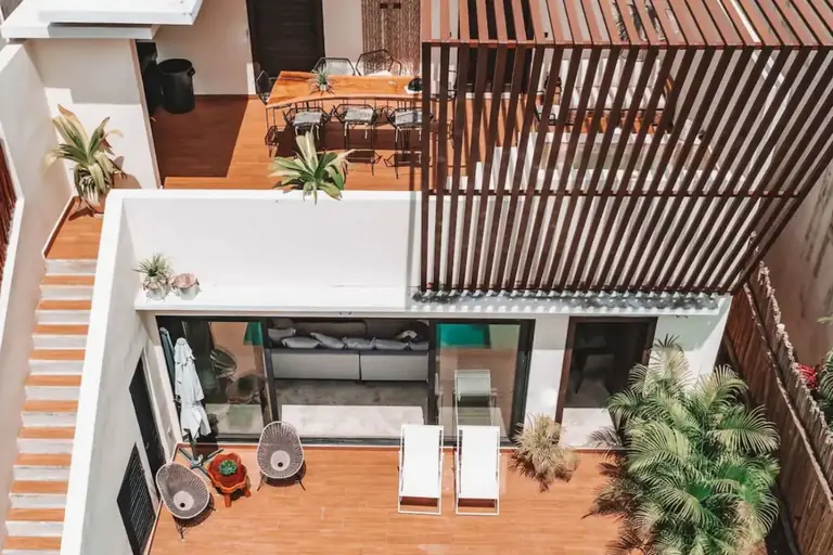 Villa Maya pool and terrace seen from above